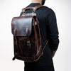 Vintage Distressed Leather Flap-Top Backpack with Buckle Straps