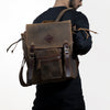 Men's Textured Leather Flap Backpack with Front Zipper