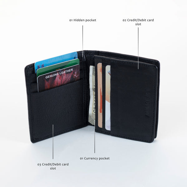 Men's Slim Genuine Leather Bifold Wallet - Minimalist Design