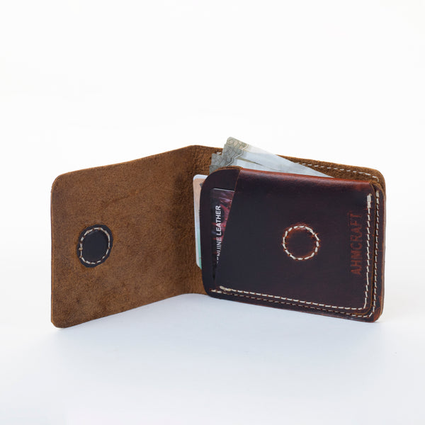 AHM CRAFT Minimalist Genuine Leather Slim Wallet with Magnetic Snap Closure