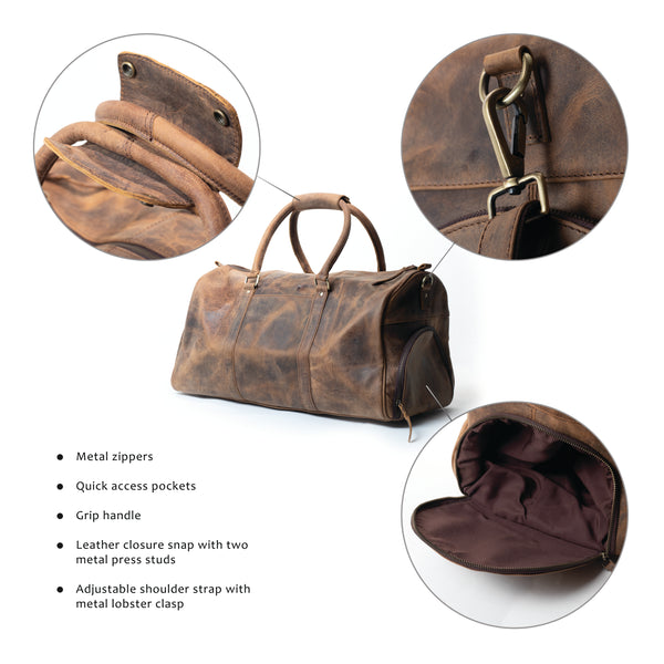 Handmade Full Grain Leather Weekender Bag | Vintage Travel Duffel | Large Capacity Gym Bag | Unisex Overnight Carryall