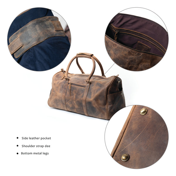Handmade Full Grain Leather Weekender Bag | Vintage Travel Duffel | Large Capacity Gym Bag | Unisex Overnight Carryall