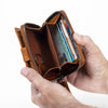 AHM CRAFT Vintage Brown Genuine Leather Zipper Wallet with ID Window and Chain Pocket